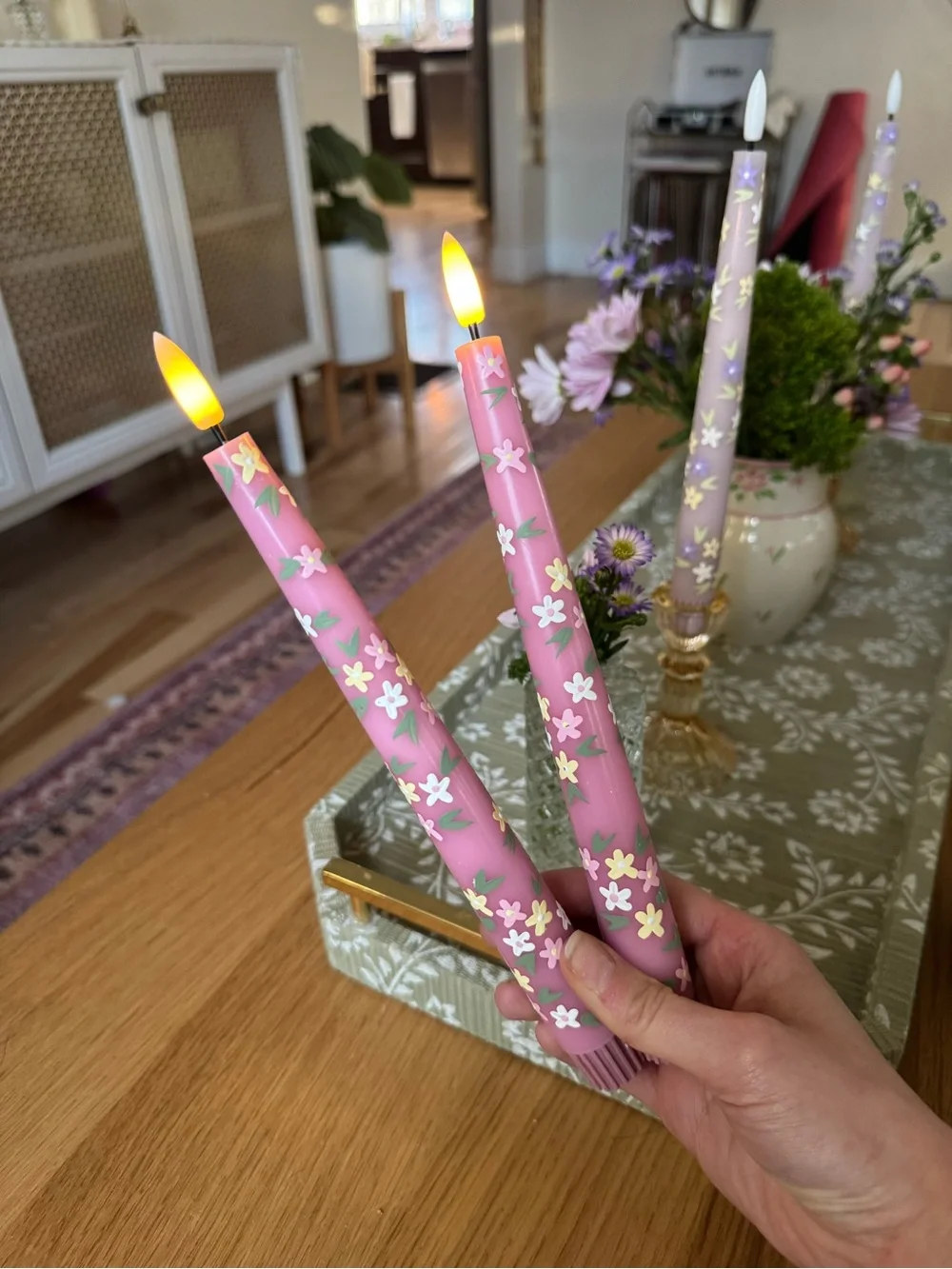 Hand painted battery taper candles